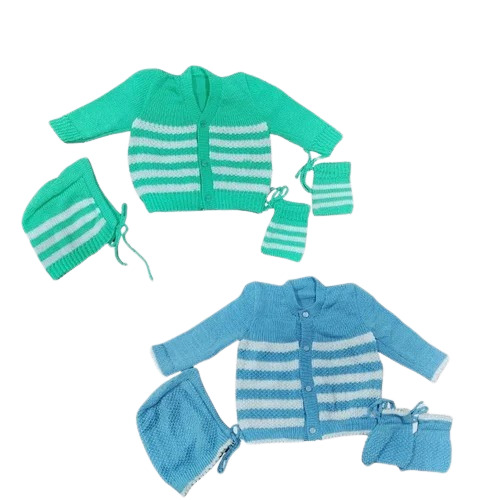 Baby Winter Woolen Sweater - Wool, Soft Texture, Long Sleeves, Striped Pattern in Green, Blue, and Cream | Anti-Wrinkle, Comfortable, Warm, Unisex