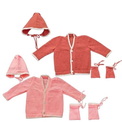 Baby Woolen Fancy Sweater - Soft Wool Material, Long Sleeve Unisex Style | Anti-Wrinkle, Warm & Comfortable Texture in Pink, Brown, and Cream