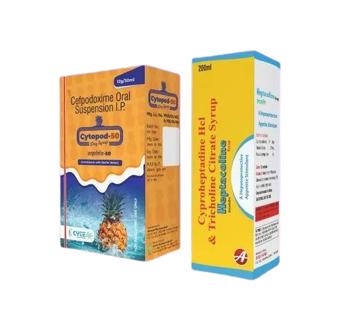 Pharmaceuticals Syrup Packaging Box - Bleached Kraft Paperboard, Rectangular Shape, Multi Color | Straight Tuck End Design, Gloss Varnish Finish