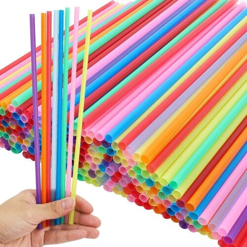 Plastic Straw - 8 Inch & 11 Inch, Multi Color Pack Of 100 | Rigid Plastic, Plain Pattern, Perfect For Events & Party Supplies