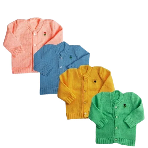 Winter Woolen Baby Sweater - Soft Wool Fabric, Long Sleeves, Available in Pink, Sky Blue, Yellow | Warm, Comfortable, Hand Knitted Design