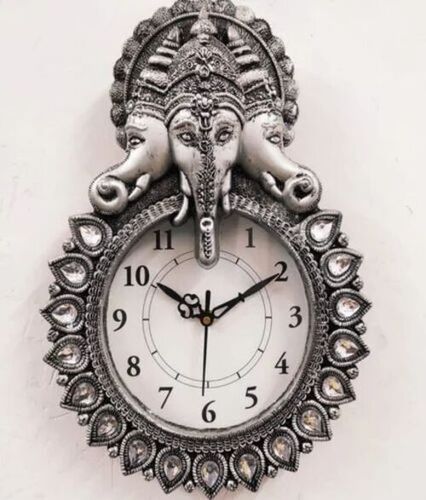 Ganesh Silver Wall Hanging Clock - Plastic, 11 Inch | Analog Design, Good Quality, Modern Aesthetic for Home & Office Decoration