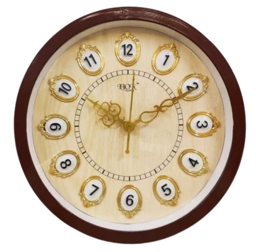 Golden Round Wall Clock - Plastic, 11 Inch, Golden Color | Analog Design for Home and Office Use, New and Good Quality