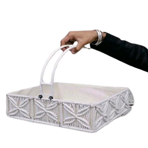 Handicraft Basket - Iron, 13x13x3 inches, White, 2 kg | Water-Resistant, Multicolor Option Available, Square Design