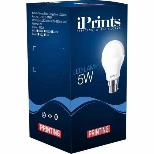 Led Bulb Packaging Box - Bleached Kraft Paperboard, Rectangular Shape, Multi Color | Straight Tuck End, Litho-Laminated, Spot UV Printing