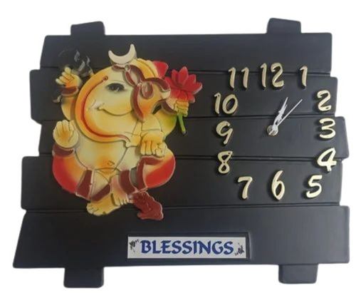 Lord Ganesha Wall Clock - Plastic, 13x16 Inches, Black | Analog Design for Office and Home Decor, Quality Craftsmanship