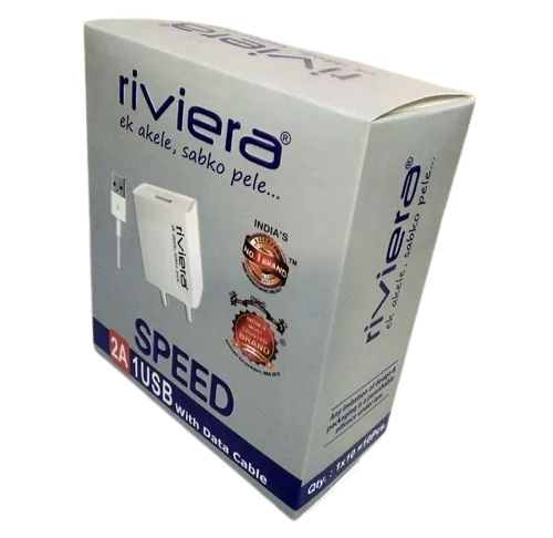 Mobile Charger Packaging Box - Bleached Kraft Paperboard, Square Shape, Multi-Color | Spot UV Printing, Termite Resistant, 270-350 GSM