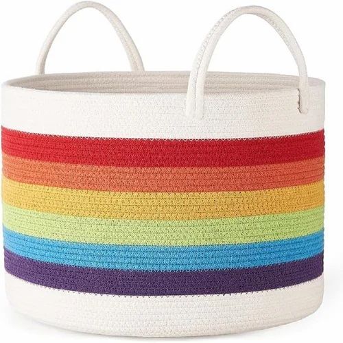 Natural Rope Basket - Cotton, Customizable Size, Multicolor, Round Shape | Highest Quality Finish for Versatile Home Organization