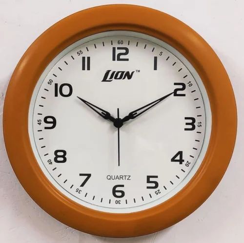 Office Wall Clock - Plastic, 10 Inch, Golden | Round Design, Analog Functionality, Good Quality from Lion