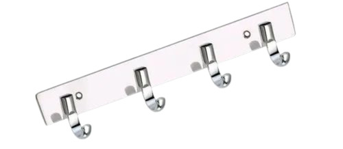 Stainless Steel Clothes Wall Hooks - 4 Hooks, Silver Color, Chrome Finish | Polished Surface Treatment for Home Use