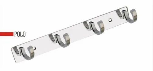 Wall Mounted Clothes Hooks - Stainless Steel, 4 Hooks | Silver Color, Chrome Finish, Polished Surface Treatment