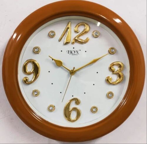 Wall Mounted Round Clock - Plastic, 11 Inch , Golden And White | Features Analog Design for Home and Office Use, New Condition