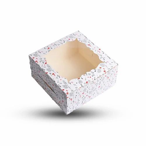 Cake Packaging Box - Cardboard 250 GSM, 7x7x5 Inches | Multi Color, Rectangular Shape, 1000 Gram Capacity