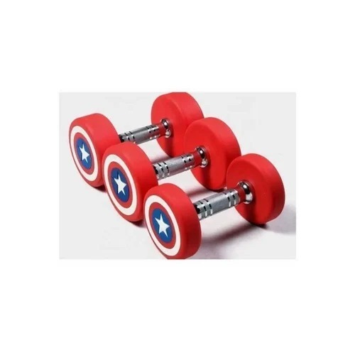 Captain America Rubber Dumbbell - Round Shape, Non-Adjustable, Manual Operation | Designed for Muscle Gain, Strength Building, Commercial Grade Use