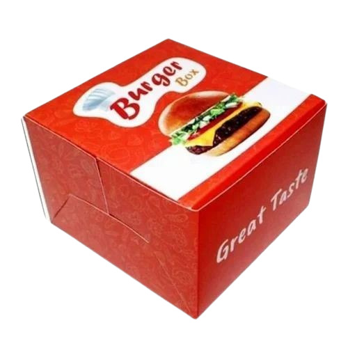 Burger Packaging Box - Cardboard, 140x190x90 mm, Multicolour, Square Shape | Two Compartments, 50 Gram Capacity, Printed Design