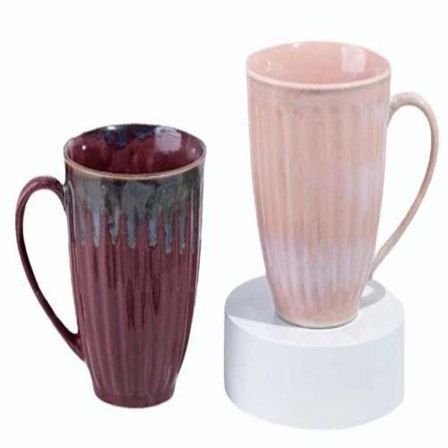 Ceramic Tea Mug Set - 10.3x9 cm, Maroon and Pink Colors, 300ml Capacity, Perfect for Gifting, Round Design