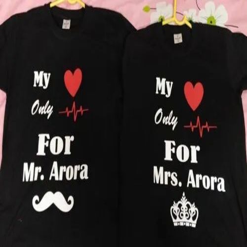 Cotton Couple T Shirt - Half Sleeve, Available in S, M, L, XL Sizes | Multicolor, Attractive Designs for Casual Wear