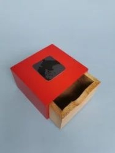 Fancy Gift Boxes - Wooden, 4.5x4.5 Inches, Red Color, Flip Top Closure | Ideal for Gift Packaging, 200gm Capacity