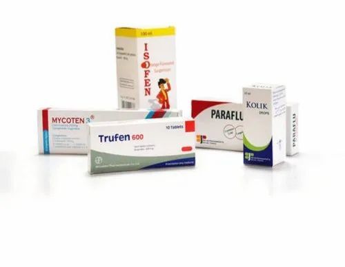 Pharmaceuticals Packaging Box - Unbleached Kraft Paperboard, 4x2x3 Inches, Multi Color, Lock Bottom Rectangular Design, Litho-Laminated Finish