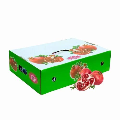 Pomegranate Packaging Boxes - Cardboard, 5 Kg Capacity, Rectangular Shape, Printed Design, 3 Ply, 2 Compartment Structure | Ideal for Fruit Packaging