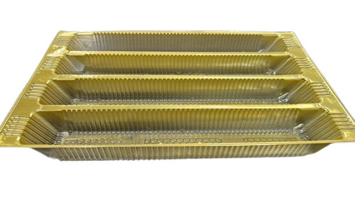 Sweet Packaging Tray - PET, Standard Size, Rectangular, Golden Color, 4 Sections | Ideal for Food Industrial Use, Durable Plastic Design