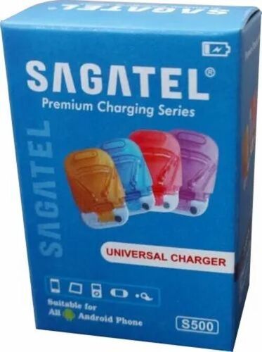Universal Charger Packaging Box - Paper Material, 54x36x82 mm, Blue Color - Die-Cut Custom Printed, Gloss Coating, PVC Laminated