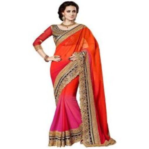Georgette Saree - Multicolor, Customized Size | Machine Made with Vibrant Printed Pattern