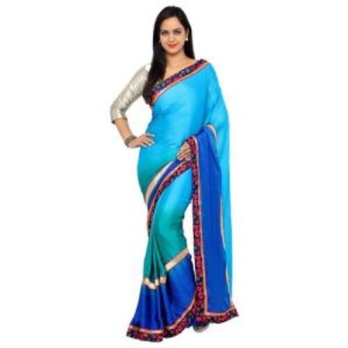 Polyester Saree - Multicolor | Easy Wash, Anti-Wrinkle, Shrink-Resistant, Customized Size, Plain Pattern