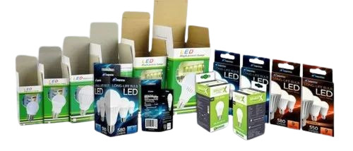 Led Bulb Packaging Box - Textured Coated Cardboard, Rectangular Shape, Multi-Color Design, 100 GSM Material