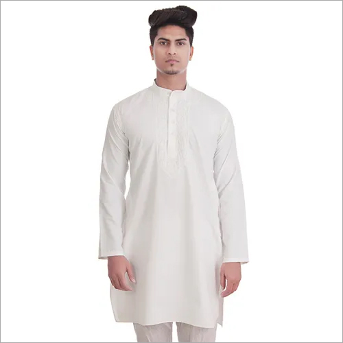 Mens Cotton Kurta - Custom Sizes Available, Elegant White Design | Breathable, Soft Fabric, Anti-UV Protection, Half Sleeves, Lightweight