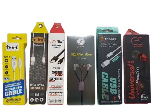 Mobile Data Cable Packaging Box - Paper, 50 GSM, Multi Color, Textured Coating | Suitable for Mobile Data Cable Protection and Presentation