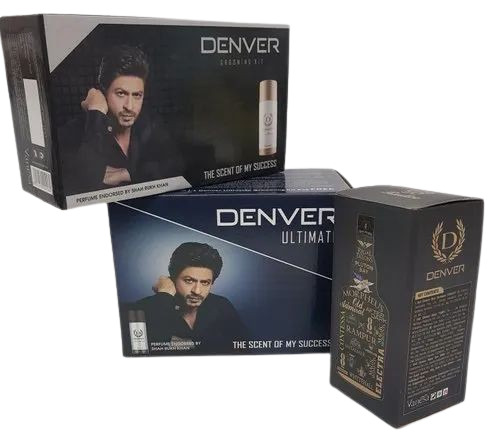 Perfume Packaging Box - Cardboard Material, 2 kg Capacity, Textured Coating, Printed Design, Black Color, 80 GSM