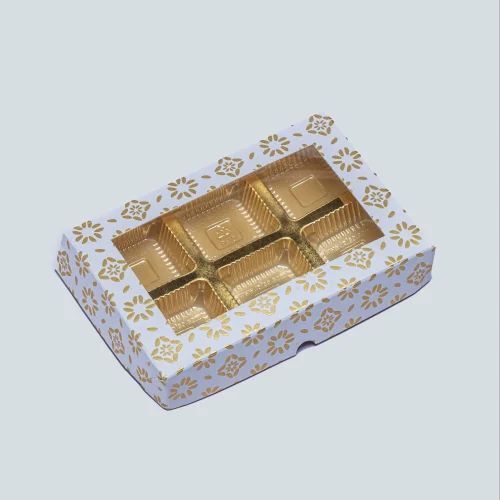 Sweet Box - Laminated Material, 5.62 x 3.75 x 1 Inch Size, White Color, Glossy Lamination | Ideal for Chocolate Packaging, Printed Design