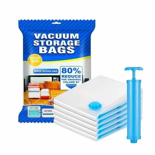 Vacuum Storage Bag - PVC Material, Customizable Size, White Color | Suitable for Home Use, Non-Zip Design, Multicolor Features Available