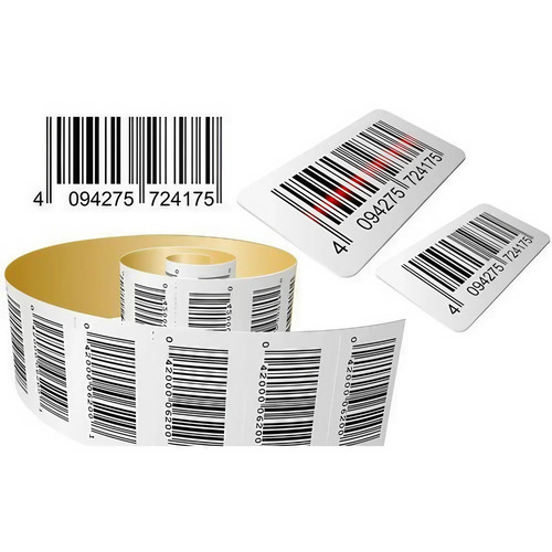 Printed Barcode Label - Eco-Friendly, White and Black Rectangle Design | Adhesive Solvent Labels for Product Labeling