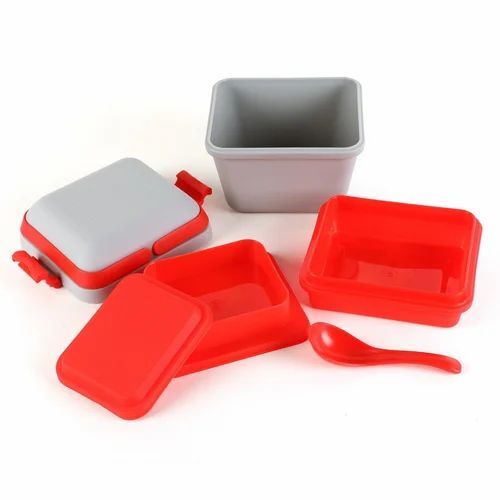 Square School Lunch Box - Multi Color Plastic, Customize Size | Features Silver Finish and Square Design for School Applications