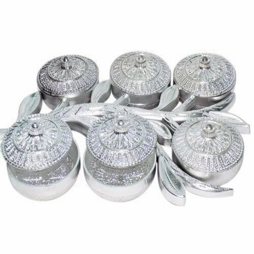6 Compartments Mukhwash Box - Plastic, Medium Size, Silver Color, Round Shape | Customizable Compartments for Home Use
