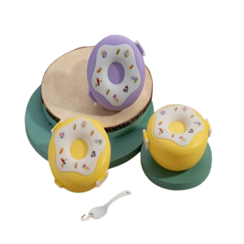 Donut Lunch Box Plastic - Plastic, 500 mL, 3 Compartments, Round Shape | Multicolor, Custom Size Options