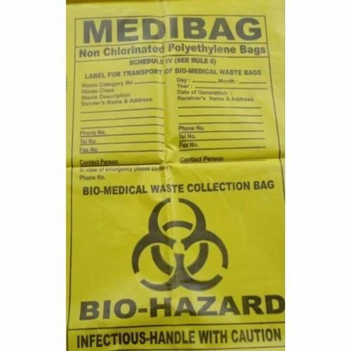 Non Cloronated Garbage Bag - Plastic 30 x 33 Inch Yellow Printed Design Non Reusable Packaged in Convenient Packet