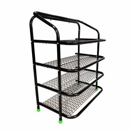 4 Shelves Shoe Stand - Mild Steel, Free Standing Design | Attractive Powder Coated Finish in Black, Optimal Space Utilization