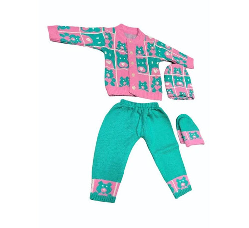 Baby Woolen Hair Yarn Printed Baby Suit - Woolen Size: 0-3 Months Multicolor Full Sleeves | Comfortable to Wear Washable Suitable for Boys