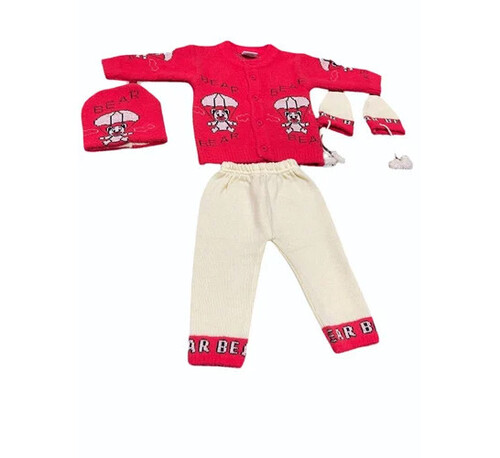 Baby Woolen Printed Suit - Woolen Material, Full Sleeves, Red and White Color, 0-3 Months Size | Comfortable to Wear, Washable