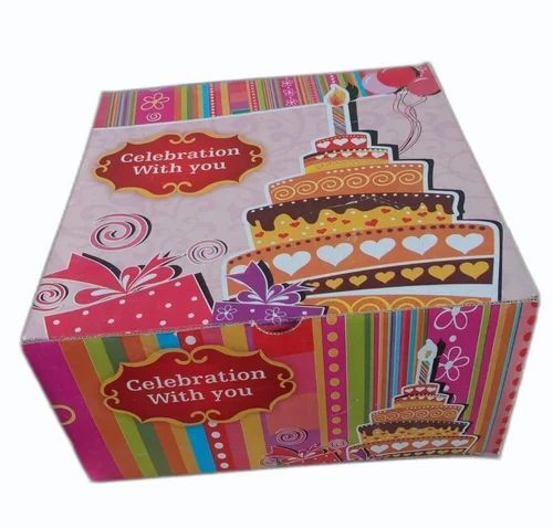 Cake Packaging Box - Corrugated Paper, 8x8x5 Inches, Multi Color | Square Design, 500 Gram Capacity, Ideal for Cake Packaging