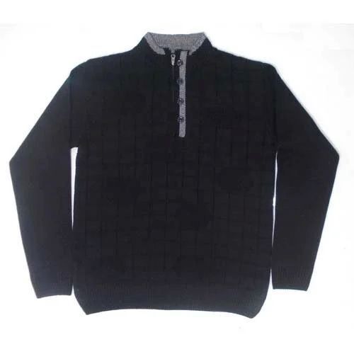 Woolen Pullover - Long Sleeve, Dark Blue | Cute Button Closure, Modern Design, Cozy Warmth, Stretchable & Breathable Fabric