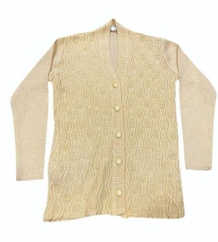 Knitted Ladies Woolen Sweater - Wool Material, V Neck, Beige Color | Classic Design, Stretchable Knit, Elegant Texture, Long Sleeves, Lightweight Warmth