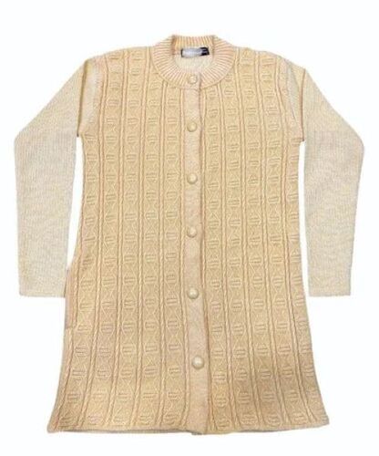 Cozy Long Knitted Cardigan - Wool Fabric, Beige Color | Breathable, Stretchable Fit, Classic Chunky Knit Pattern, Casual Elegance