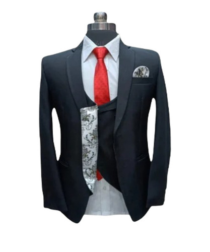 Men's Full Sleeve 3-Piece Black Suit - Viscose Rayon, Size L/XL/XXL, Warm and Soft Fabric | Ideal Party Wear for Men