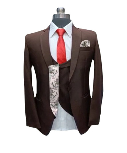 Men's Full Sleeve Party Wear Suit - Viscose Rayon, Available Sizes M-XXL, Dark Brown | Warm and Soft, Plain Pattern Design