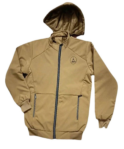 Men Hooded Jacket - Cotton Polyester Blend, Cream Color | Warm, Comfortable, Breathable, Anti-Wrinkle, Double Pockets, Full Sleeves, Machine Made