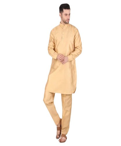 Men Kurta Pajama Set - Cotton, Medium Size, Golden Color | Anti-Wrinkle, Quick Dry, Stylish Soft Fabric, Full Sleeves Design